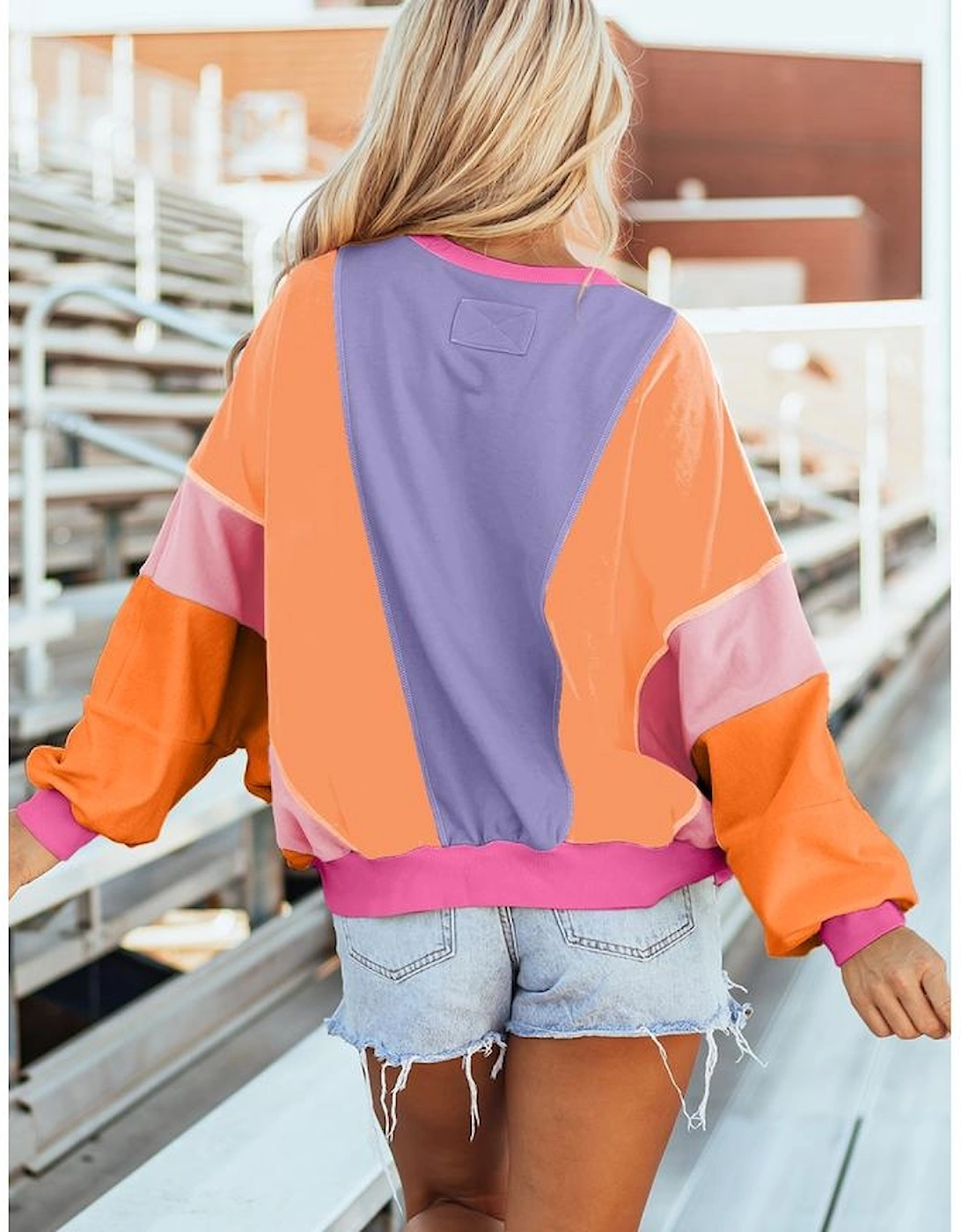 Orchid Petal Colorblock Patchwork Exposed Stitching Oversize Top