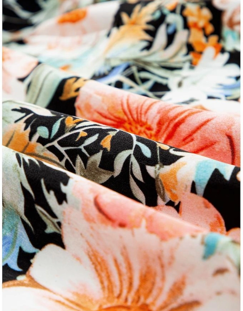 Black Boho Floral Print Knotted Halter Ruffled Maxi Dress