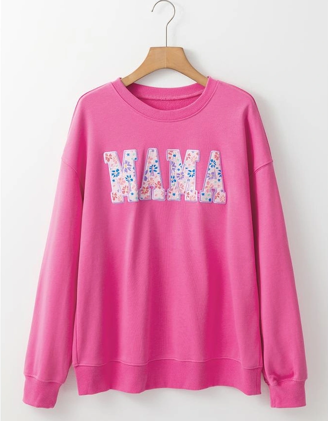 Rose Red Floral MAMA Embroidered Graphic Pullover Sweatshirt