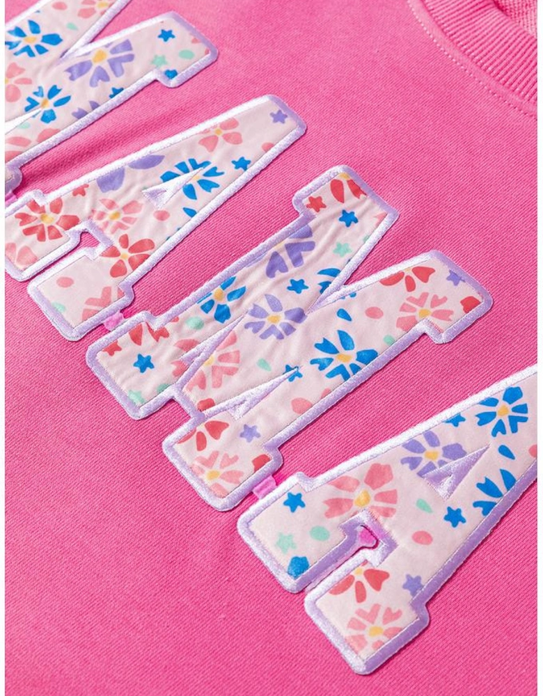 Rose Red Floral MAMA Embroidered Graphic Pullover Sweatshirt