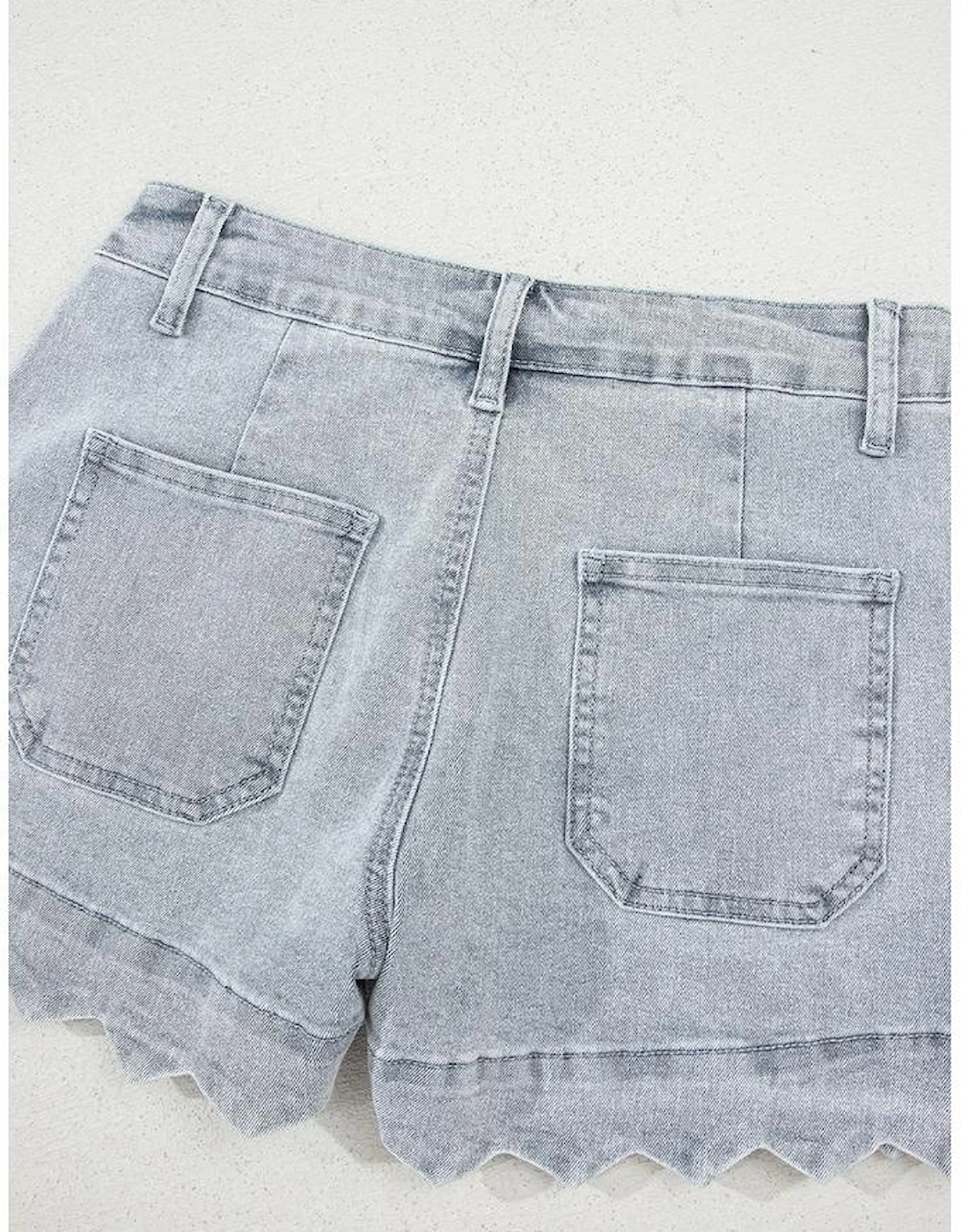 Dusk Blue Scalloped Hemline Acid Wash High Waist Denim Shorts