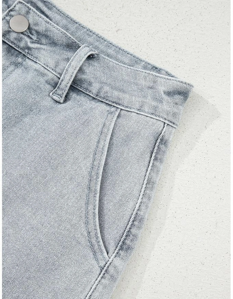 Dusk Blue Scalloped Hemline Acid Wash High Waist Denim Shorts