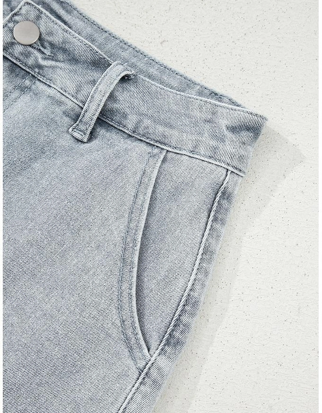 Dusk Blue Scalloped Hemline Acid Wash High Waist Denim Shorts