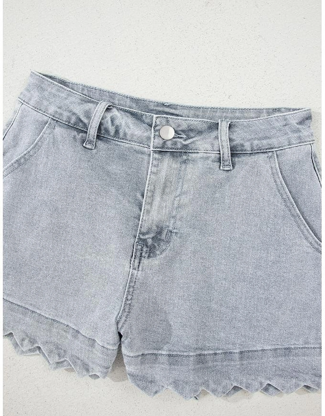 Dusk Blue Scalloped Hemline Acid Wash High Waist Denim Shorts