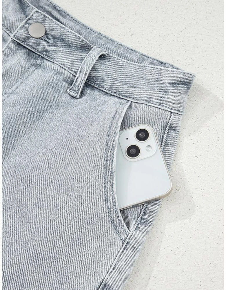 Dusk Blue Scalloped Hemline Acid Wash High Waist Denim Shorts