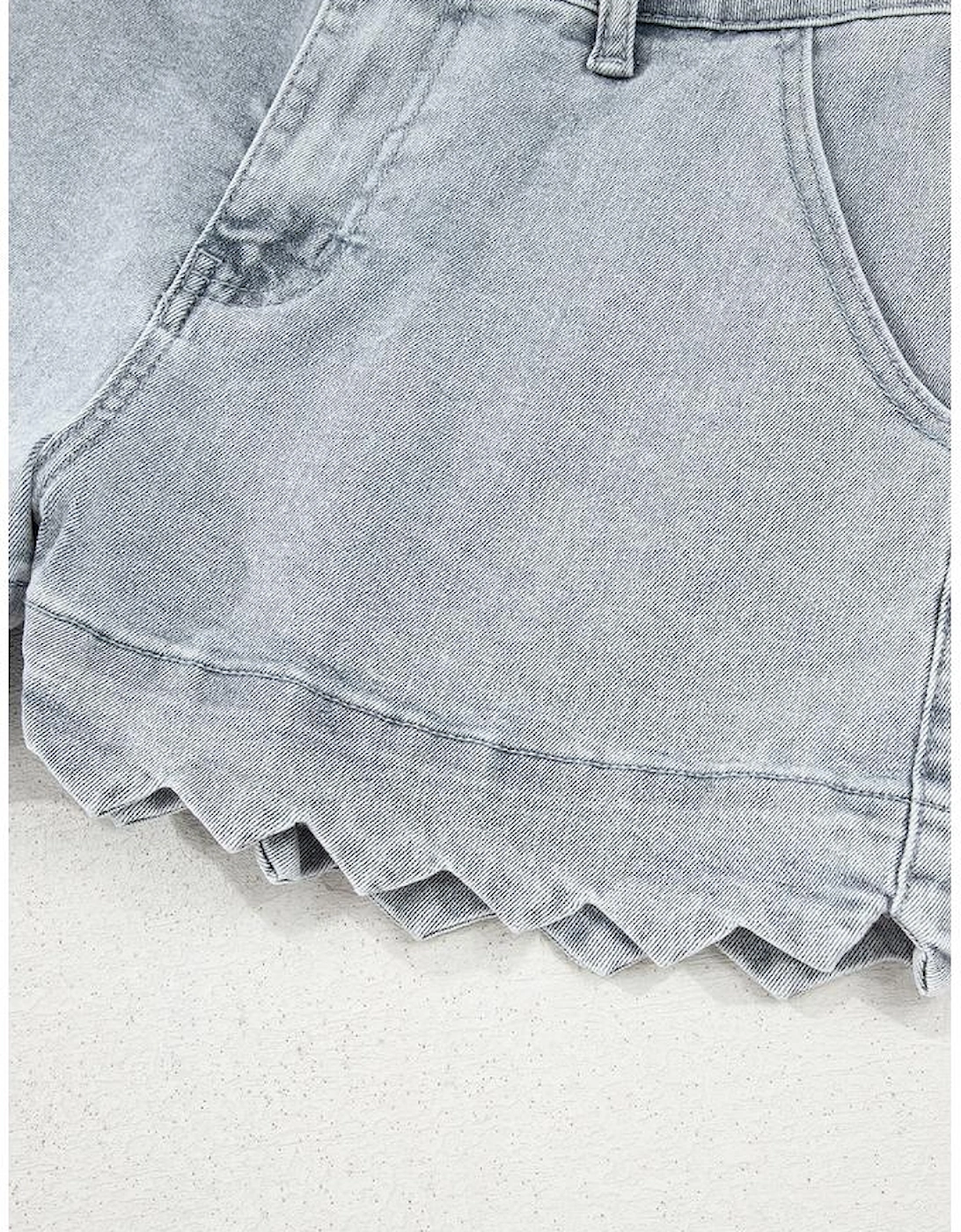 Dusk Blue Scalloped Hemline Acid Wash High Waist Denim Shorts