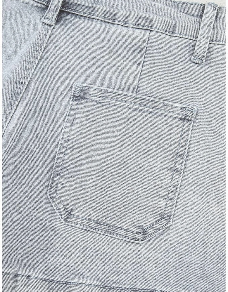 Dusk Blue Scalloped Hemline Acid Wash High Waist Denim Shorts