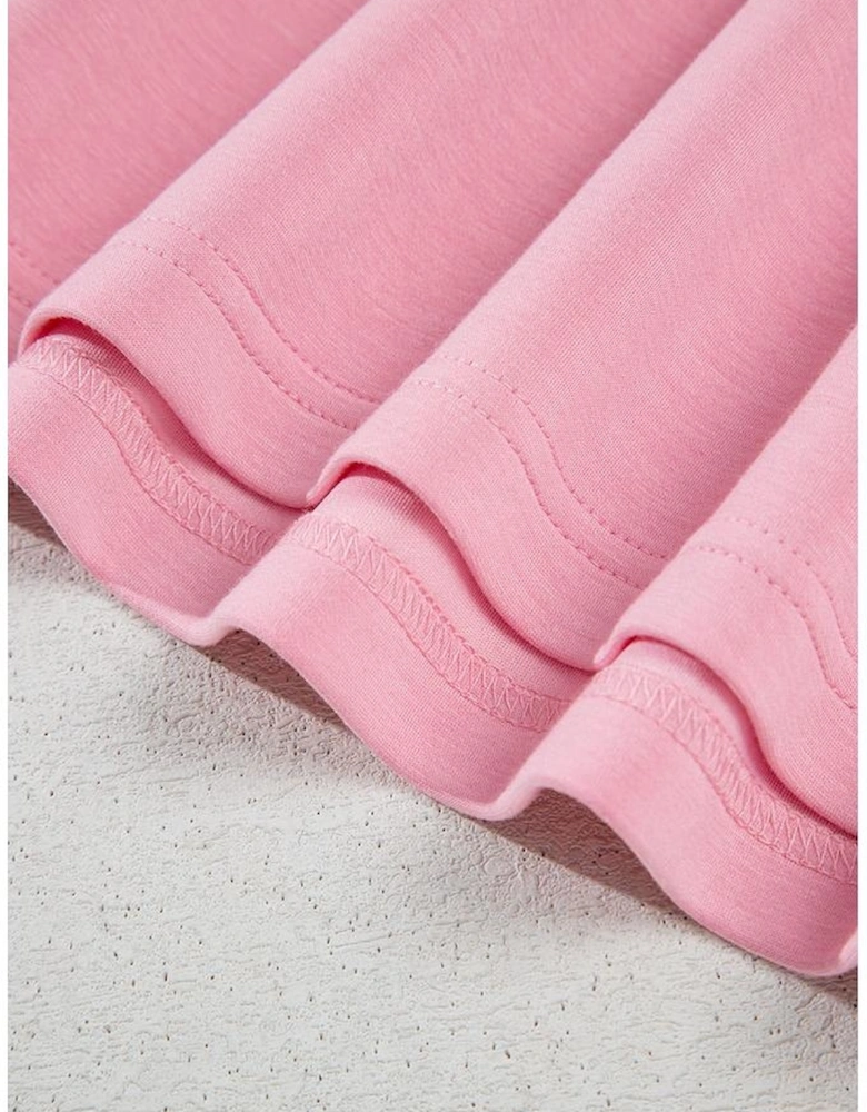 Pink Bow Applique Half Sleeve T-shirt