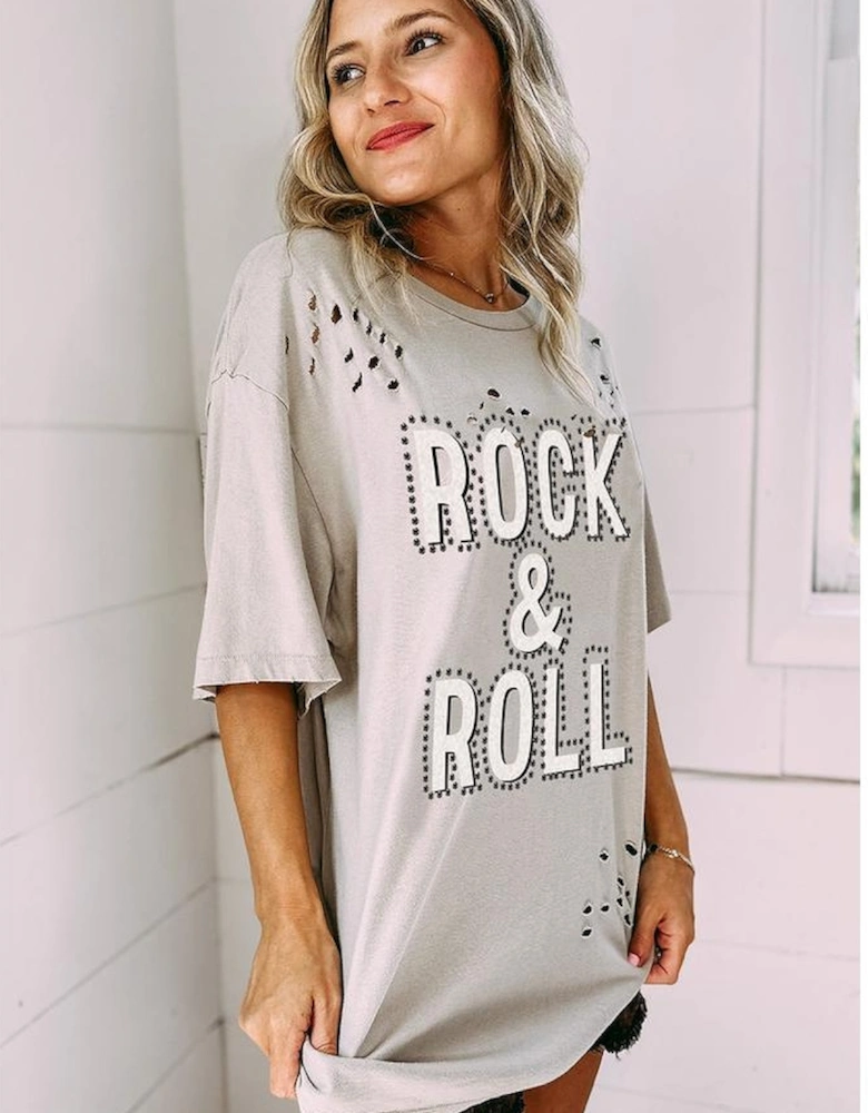 Gray Rock & Roll Graphic Distressed Vintage Tee