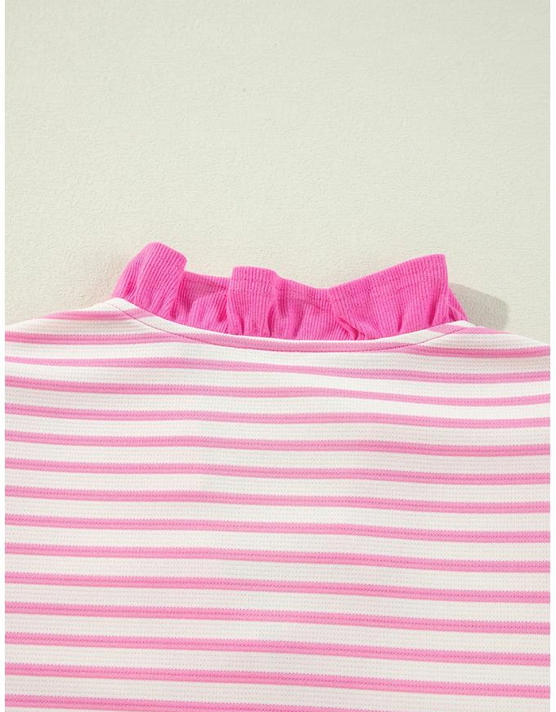 Pink Stripe Ruffled V Neck Cap Puff Sleeve Top
