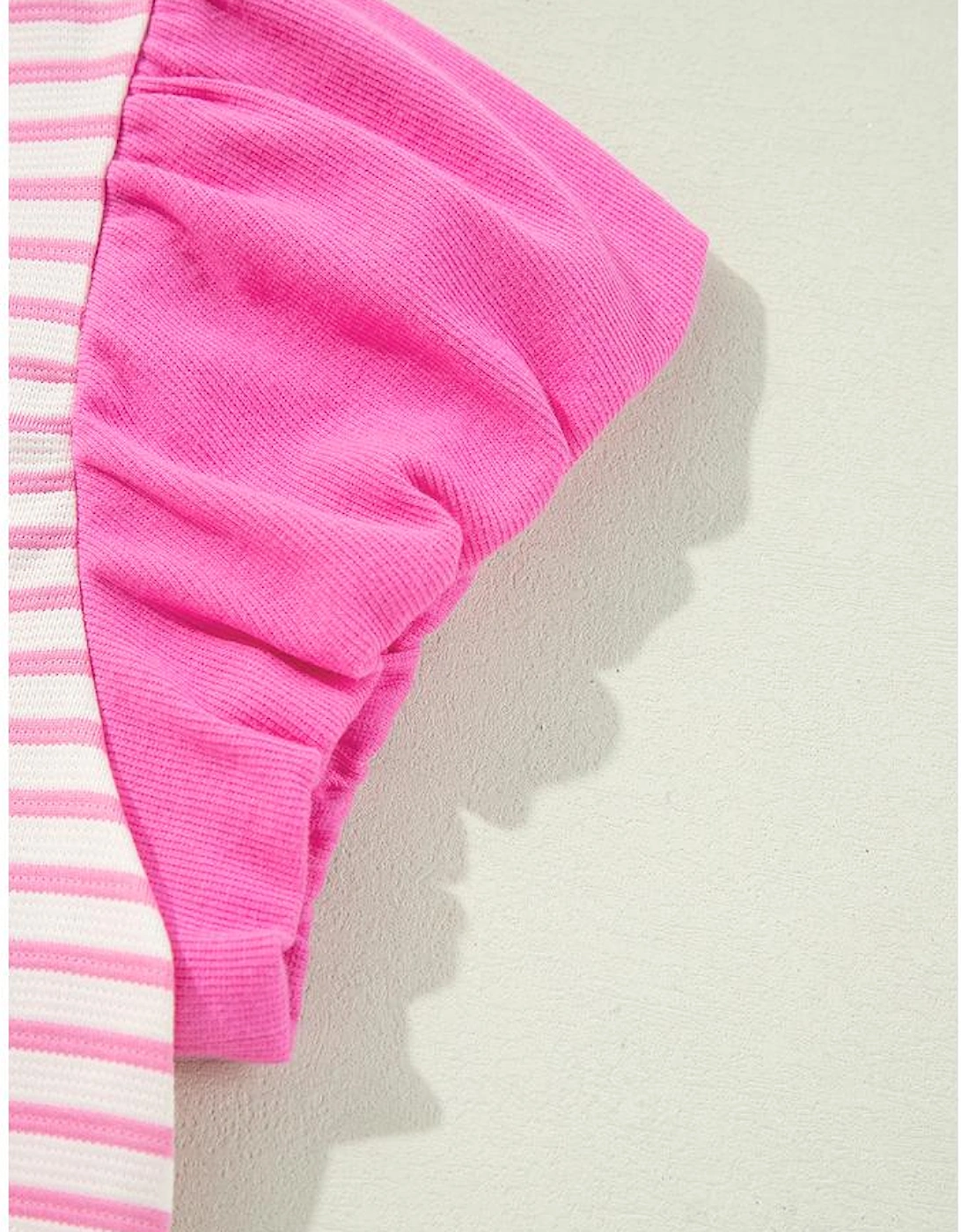 Pink Stripe Ruffled V Neck Cap Puff Sleeve Top