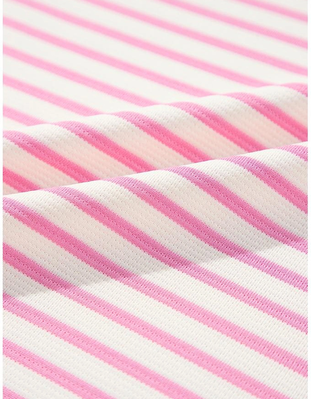 Pink Stripe Ruffled V Neck Cap Puff Sleeve Top