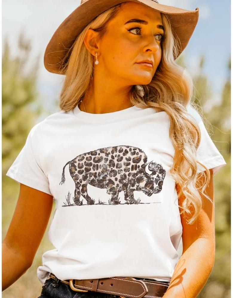 White Leopard Western Buffalo Graphic Tee