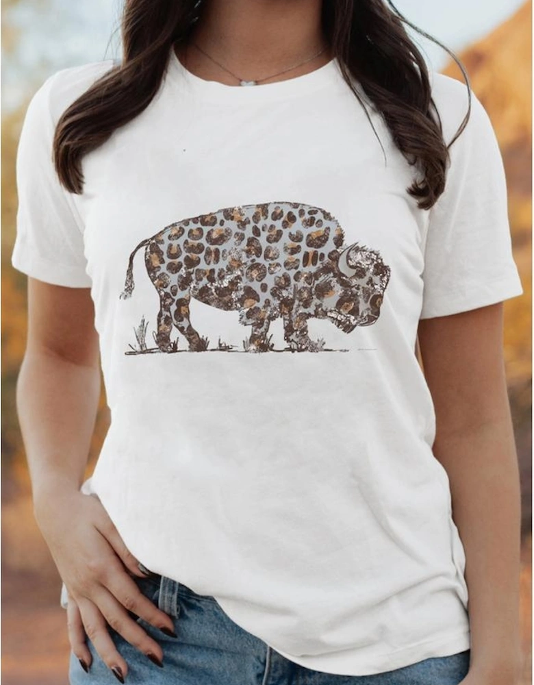 White Leopard Western Buffalo Graphic Tee