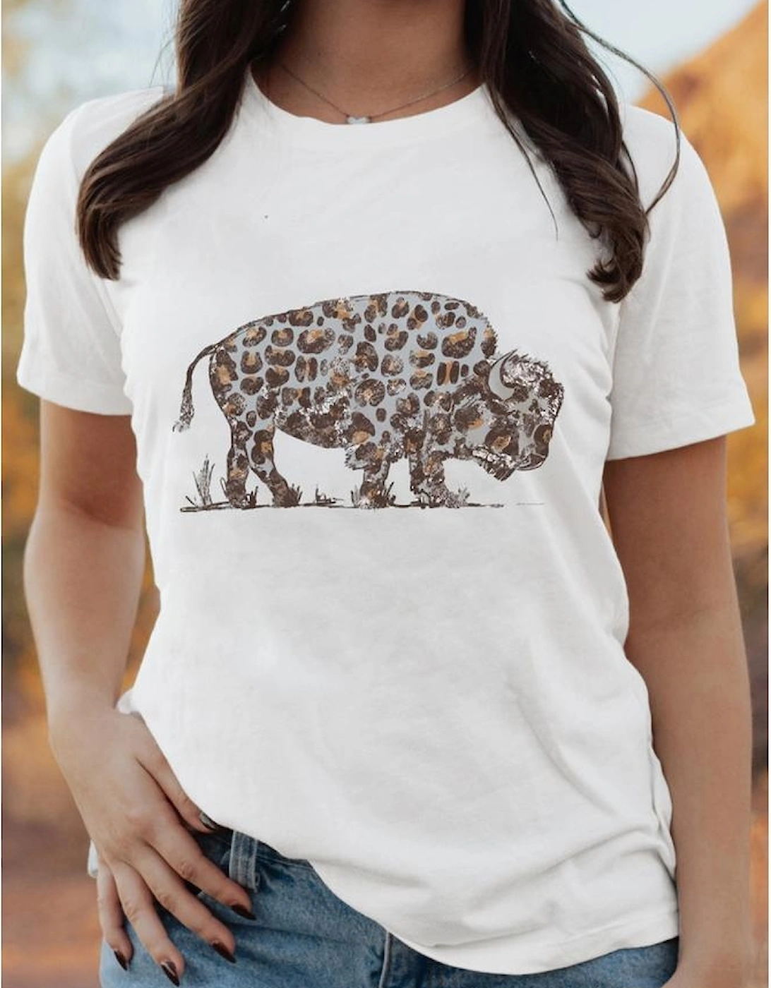 White Leopard Western Buffalo Graphic Tee