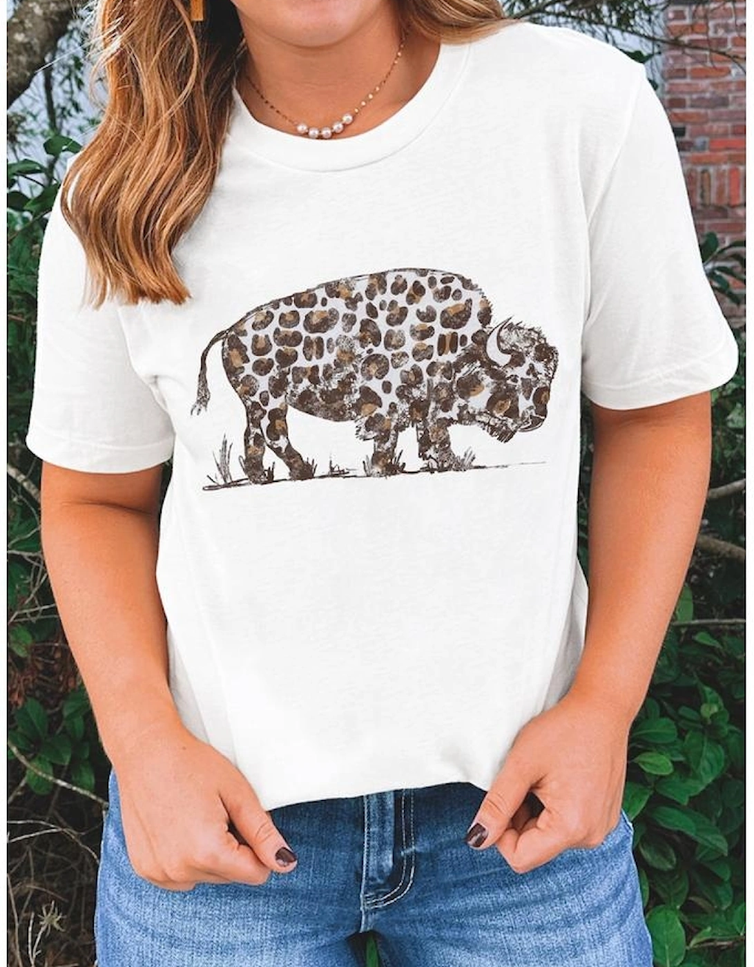 White Leopard Western Buffalo Graphic Tee