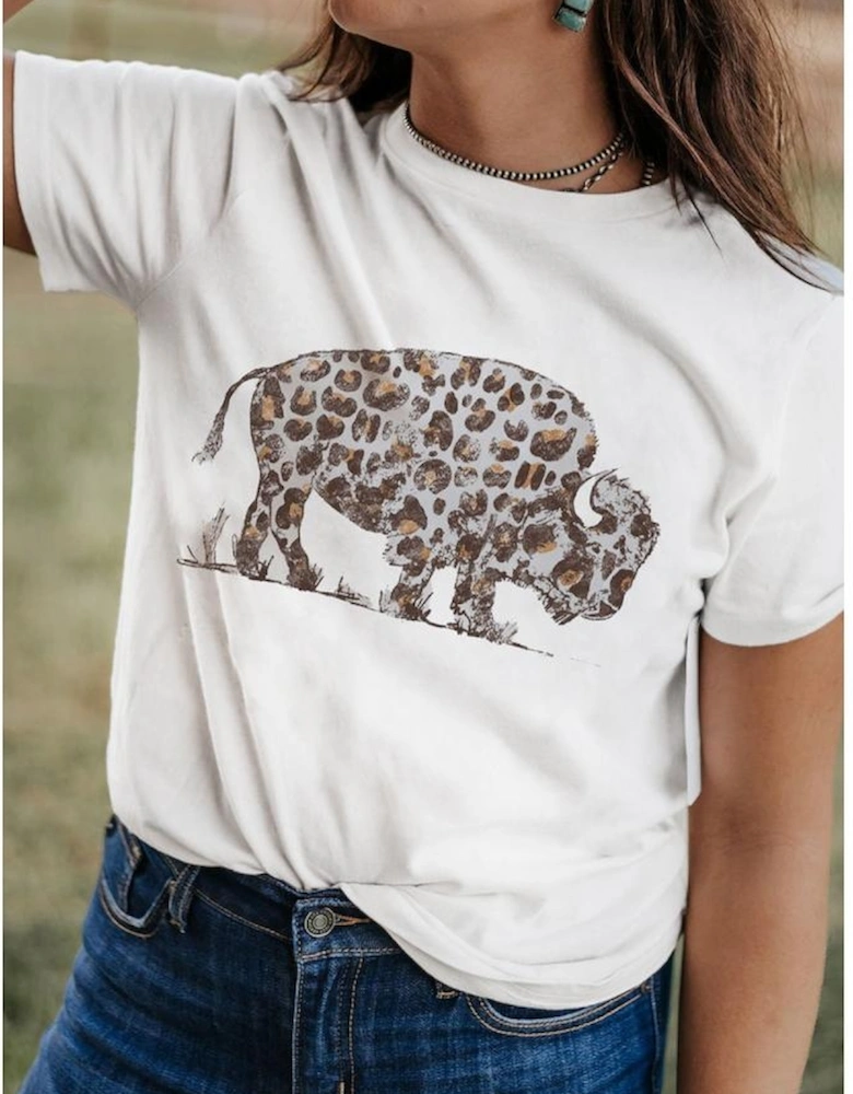 White Leopard Western Buffalo Graphic Tee