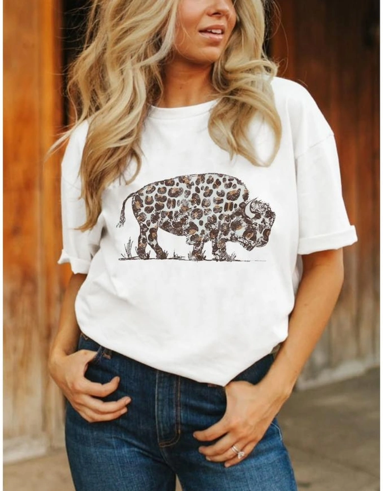 White Leopard Western Buffalo Graphic Tee