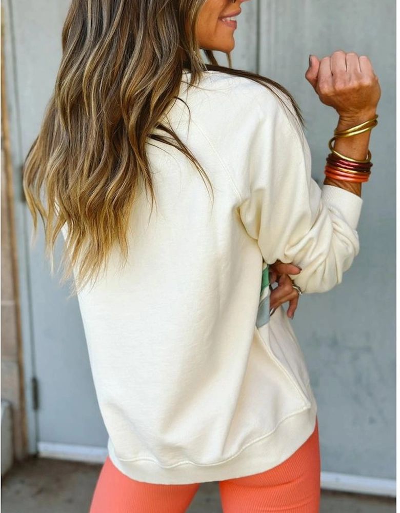 Apricot Rainbow Colorblock Striped Pullover Sweatshirt