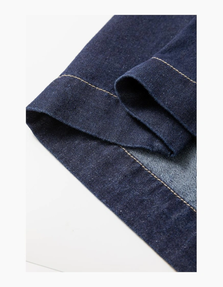 Dirty blue Zipped up Bodice Collared Short Puff Sleeve Denim Dress