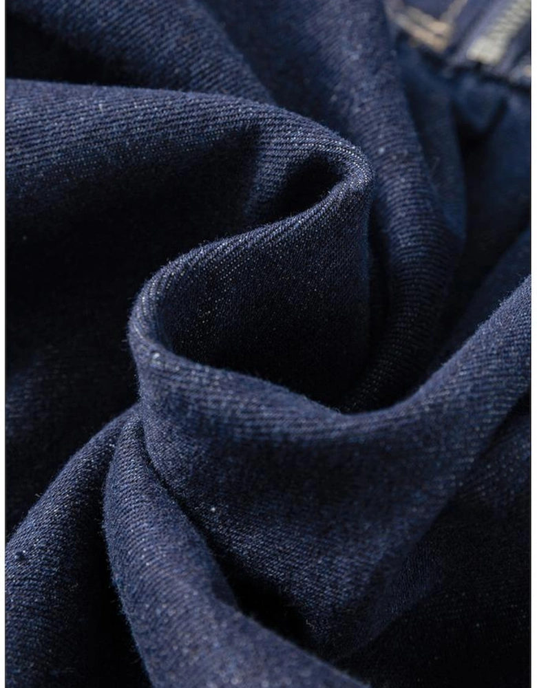 Dirty blue Zipped up Bodice Collared Short Puff Sleeve Denim Dress