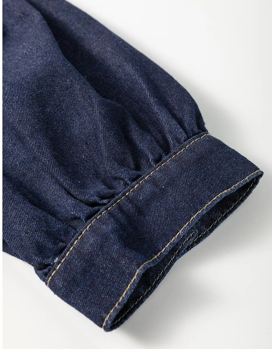 Dirty blue Zipped up Bodice Collared Short Puff Sleeve Denim Dress