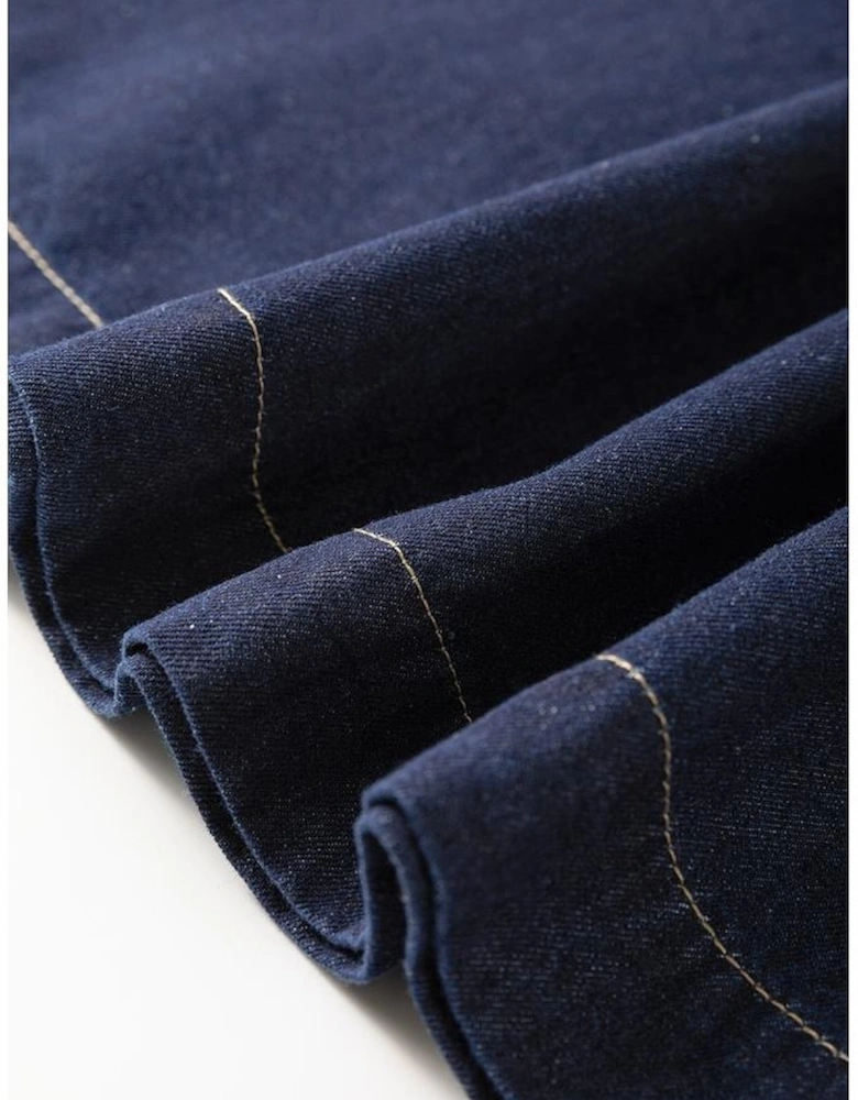 Dirty blue Zipped up Bodice Collared Short Puff Sleeve Denim Dress