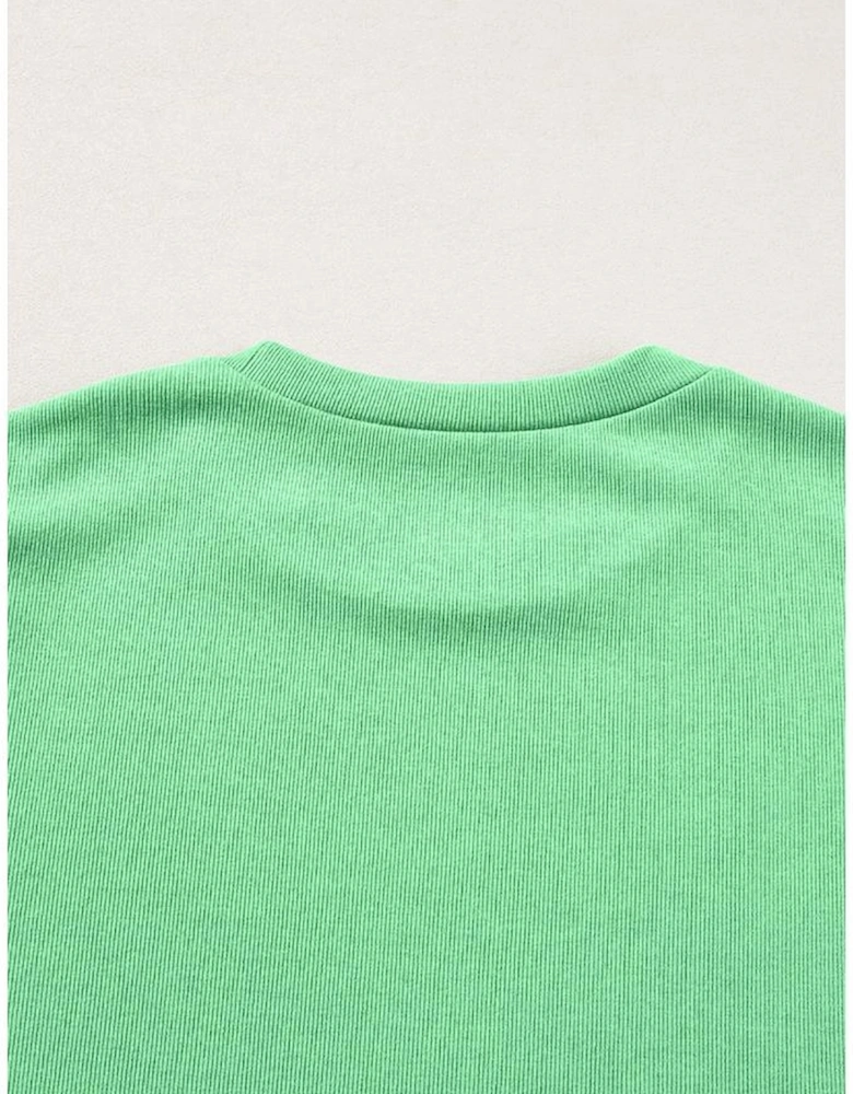 Light Green Contrast Ricrac Floral Sleeve Top