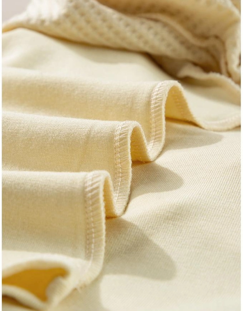 Beige Thermal Knit Patchwork Exposed Seam Long Sleeve Top