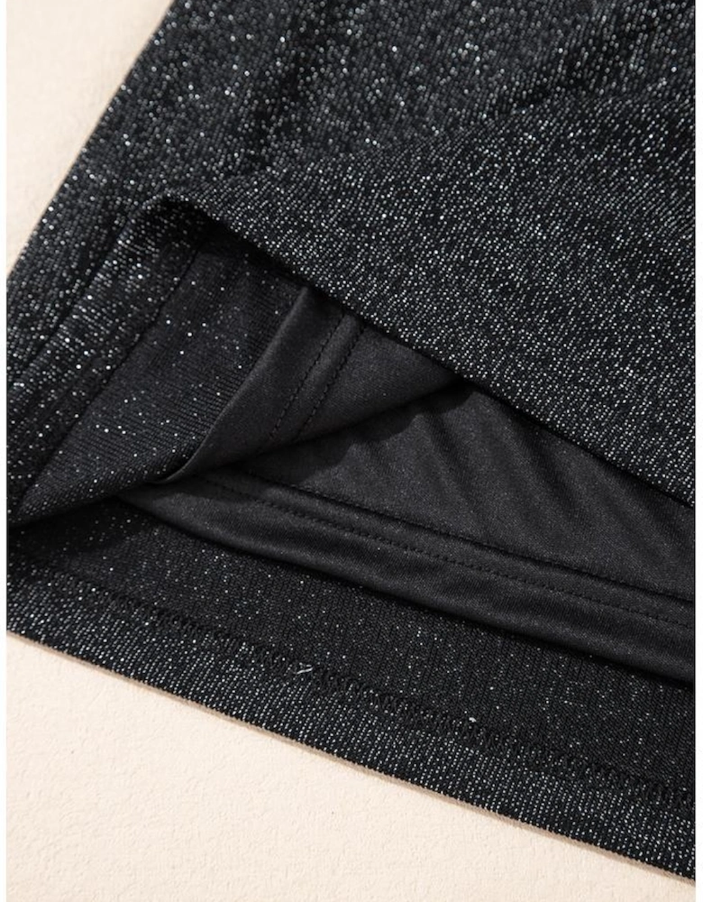 Black Metallic Bowknot Open Back V Neck Top