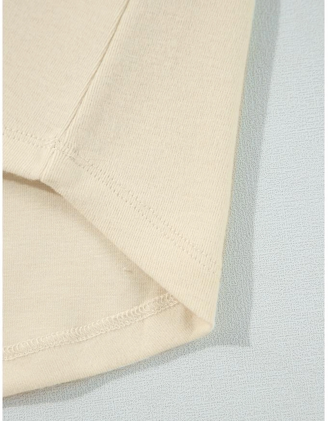 Beige Thermal Knit Patchwork Exposed Seam Long Sleeve Top