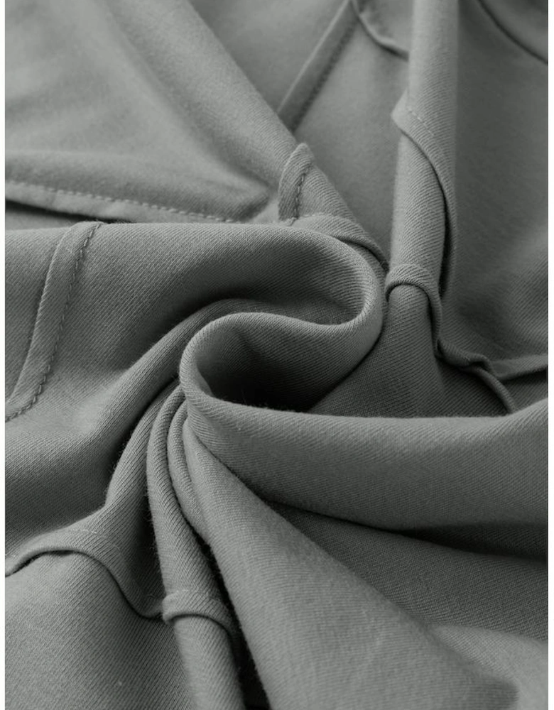 Medium Grey Solid Color Toothpick Stripe Round Neck T Shirt