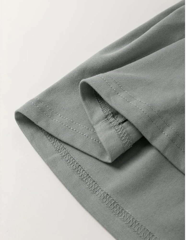 Medium Grey Solid Color Toothpick Stripe Round Neck T Shirt