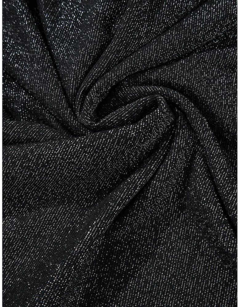 Black Metallic Bowknot Open Back V Neck Top