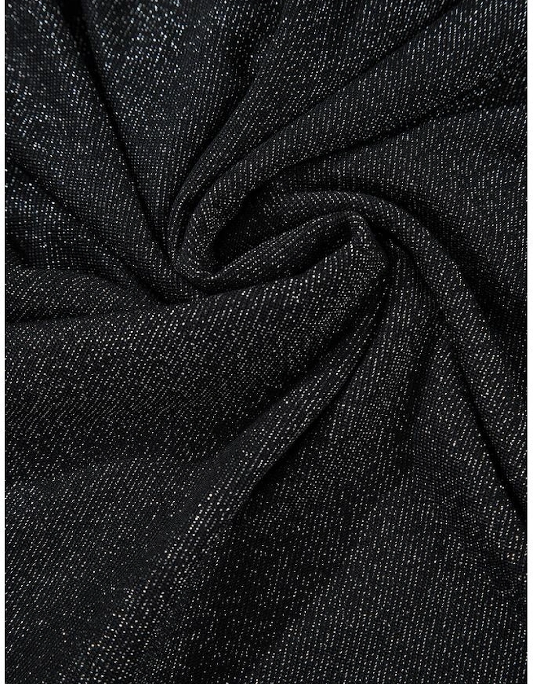 Black Metallic Bowknot Open Back V Neck Top