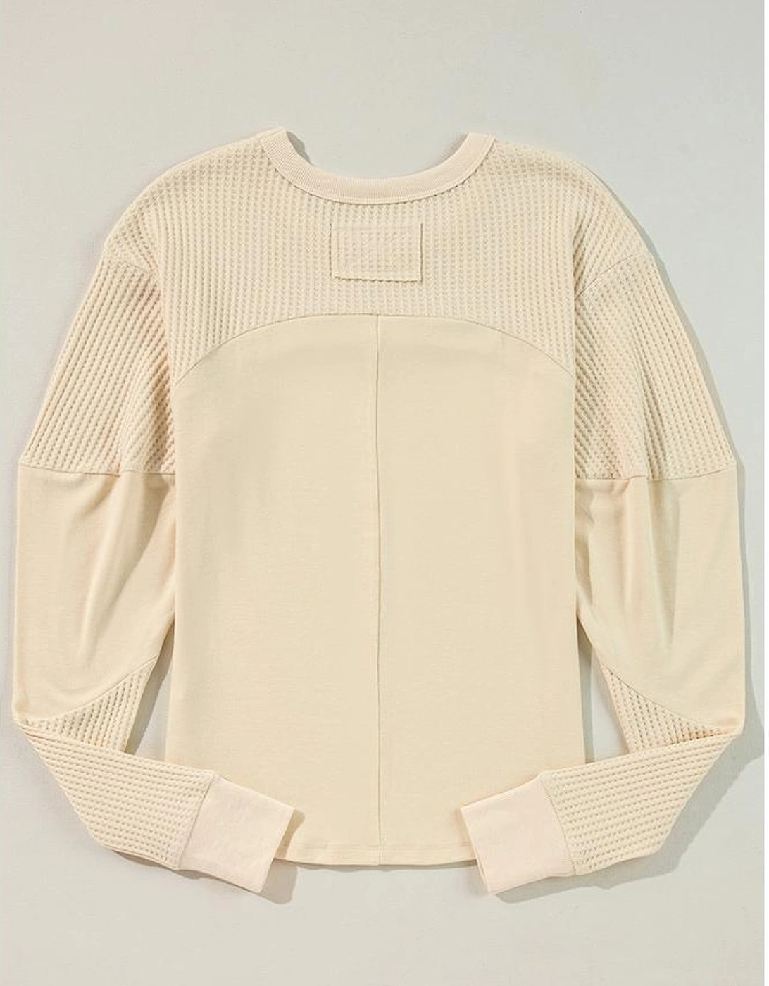 Beige Thermal Knit Patchwork Exposed Seam Long Sleeve Top
