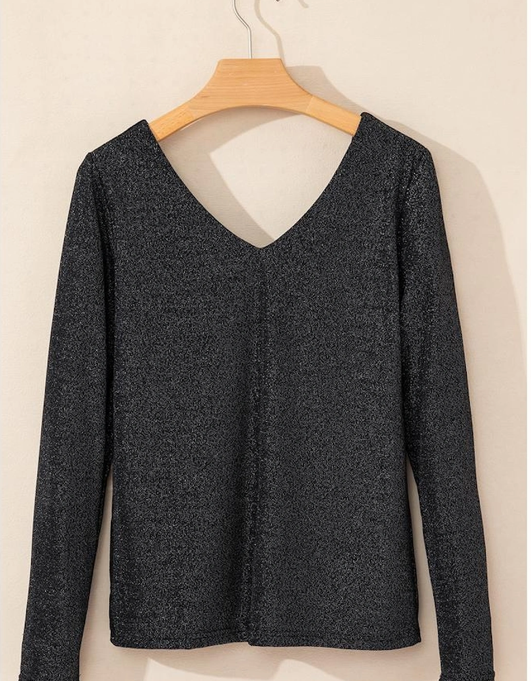 Black Metallic Bowknot Open Back V Neck Top