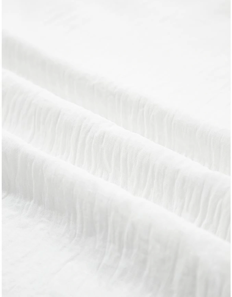 White Flounce Sleeve Pleated Textured Blouse