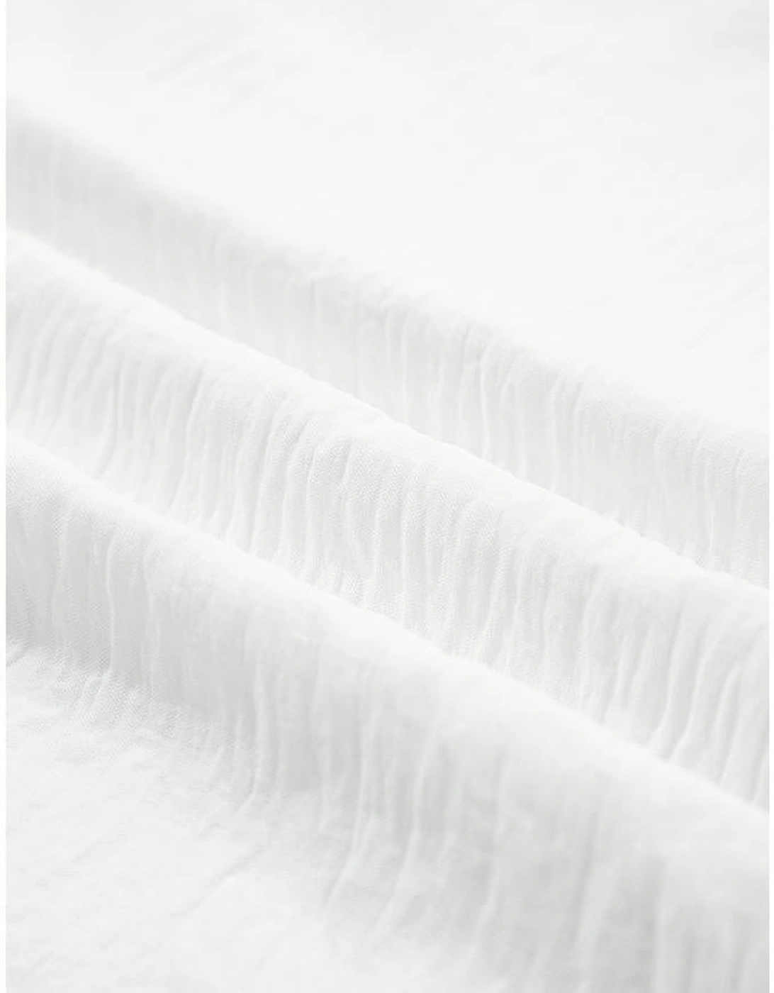 White Flounce Sleeve Pleated Textured Blouse