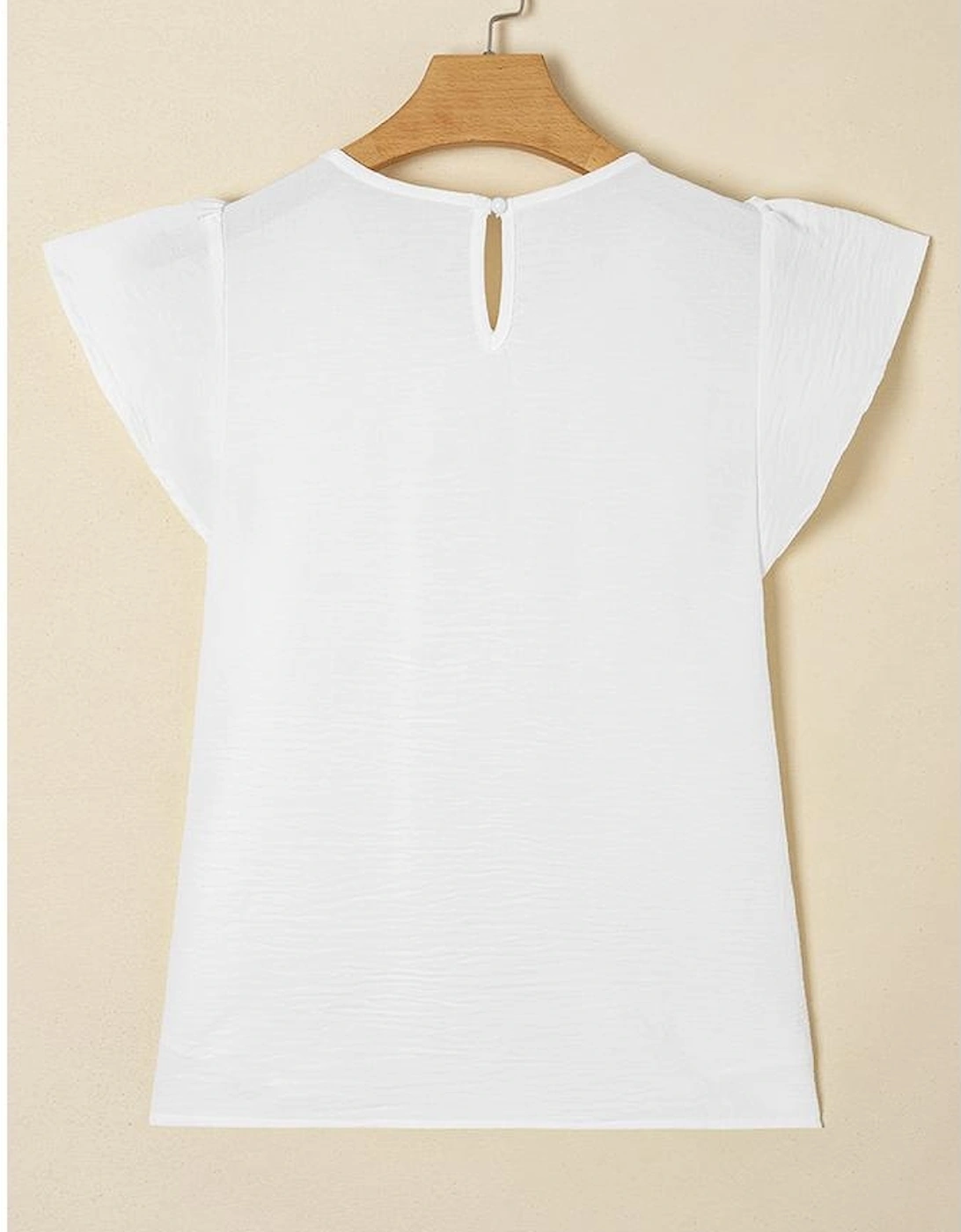 White Flounce Sleeve Pleated Textured Blouse