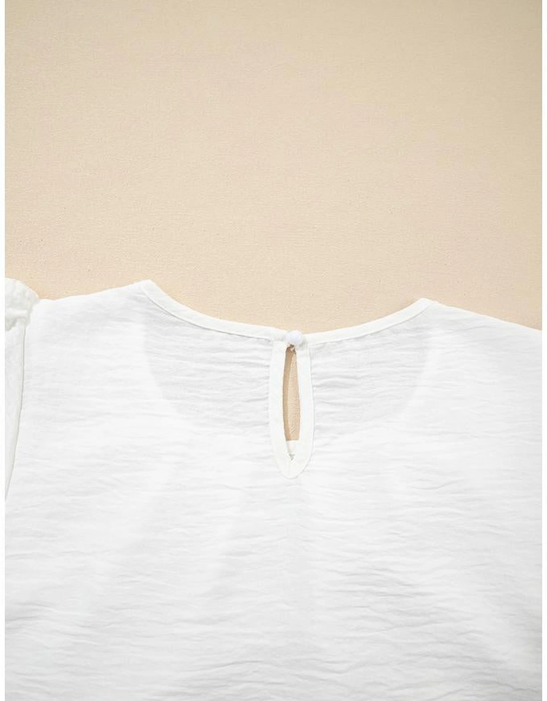 White Flounce Sleeve Pleated Textured Blouse