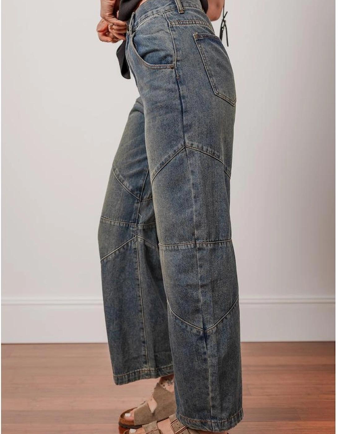 Sail Blue Exposed Stitching Loose Straight High Waist Jeans, 16 of 15