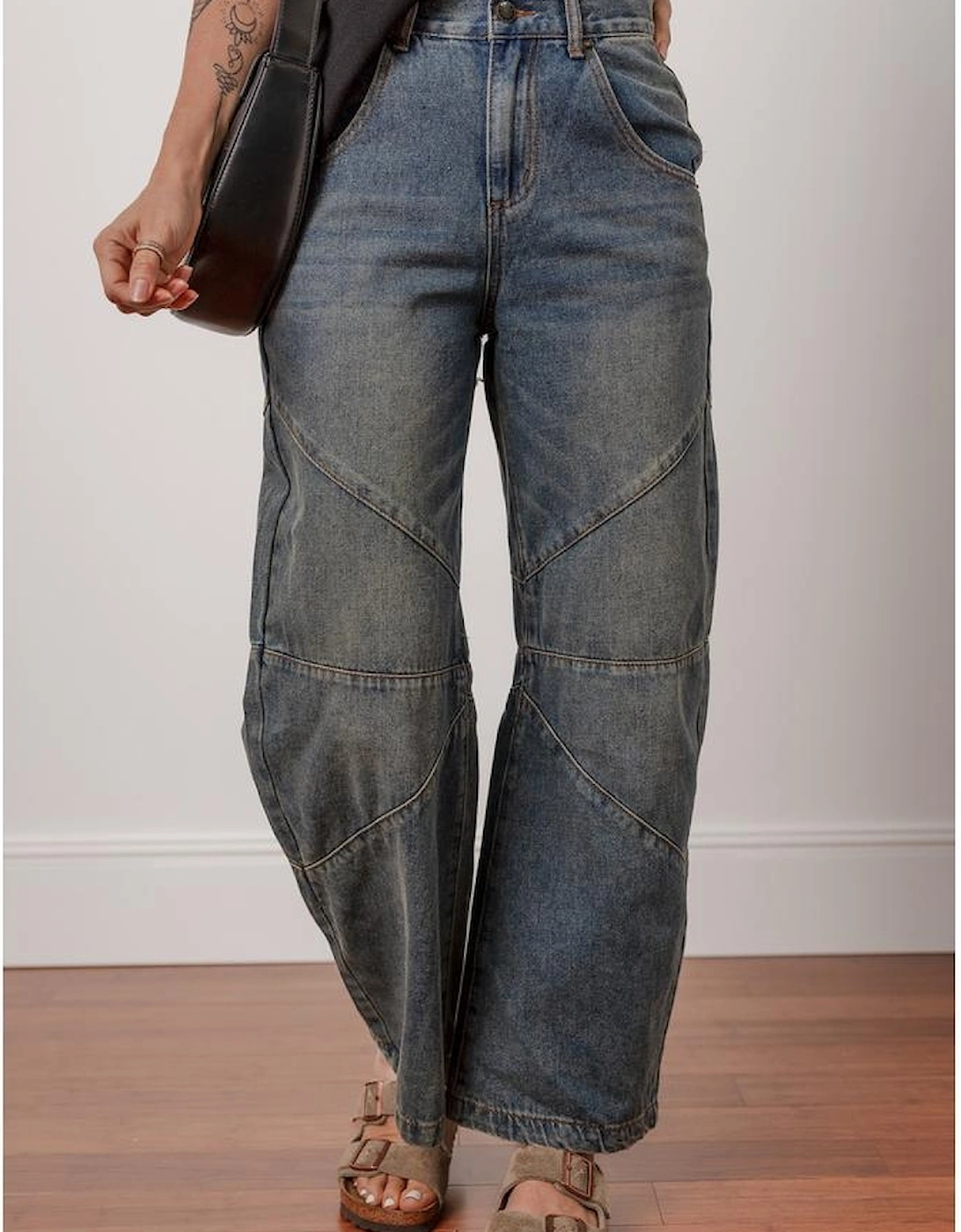 Sail Blue Exposed Stitching Loose Straight High Waist Jeans