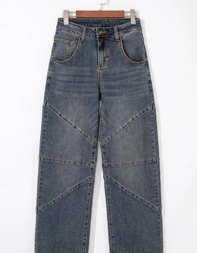 Sail Blue Exposed Stitching Loose Straight High Waist Jeans