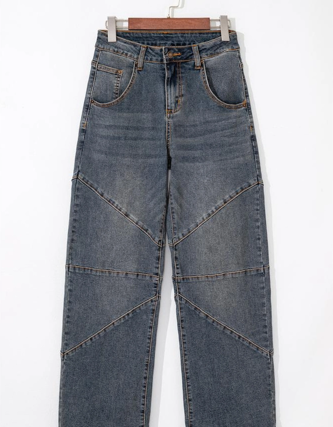 Sail Blue Exposed Stitching Loose Straight High Waist Jeans