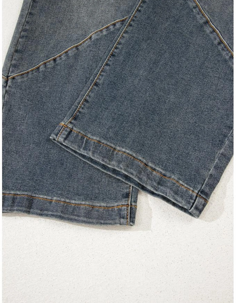 Sail Blue Exposed Stitching Loose Straight High Waist Jeans