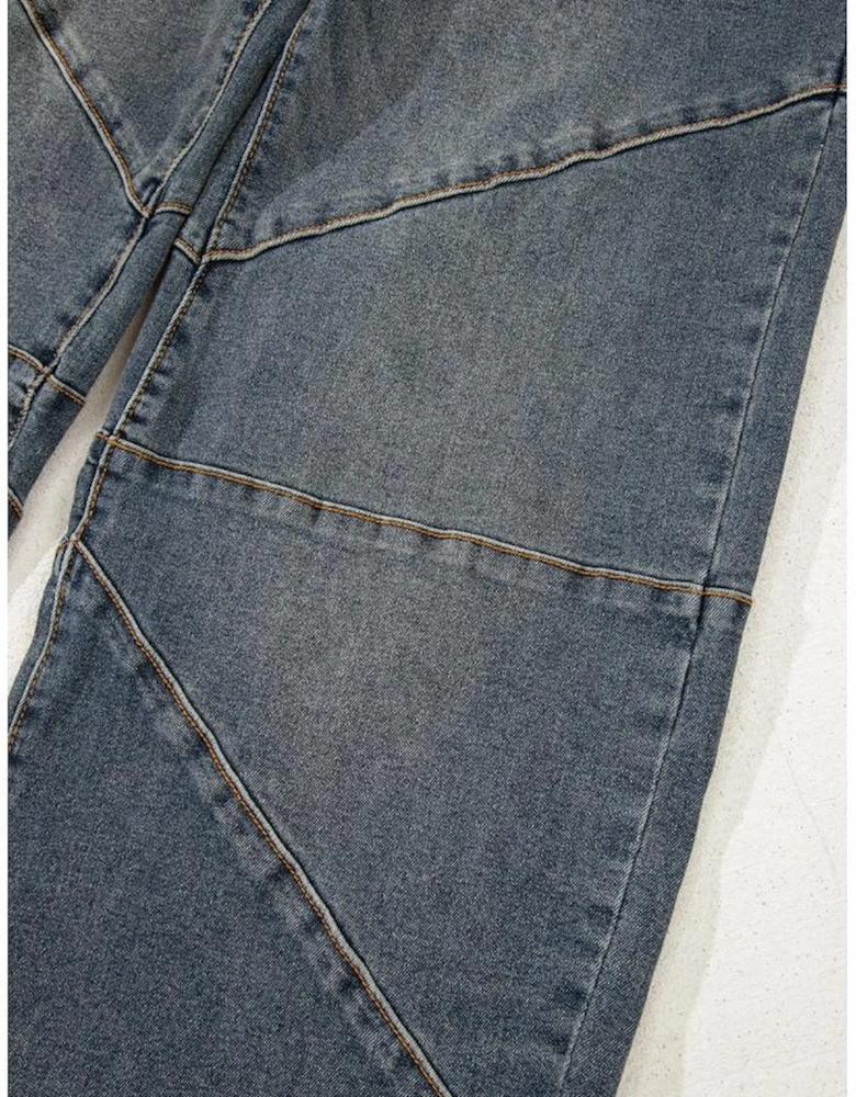 Sail Blue Exposed Stitching Loose Straight High Waist Jeans