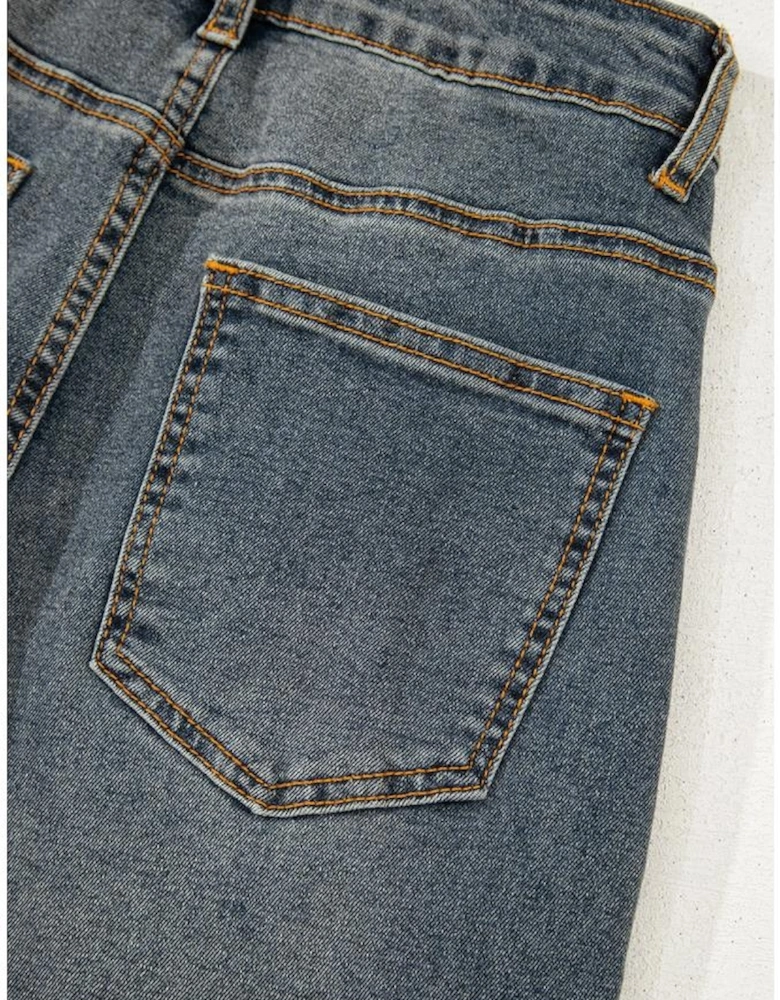 Sail Blue Exposed Stitching Loose Straight High Waist Jeans