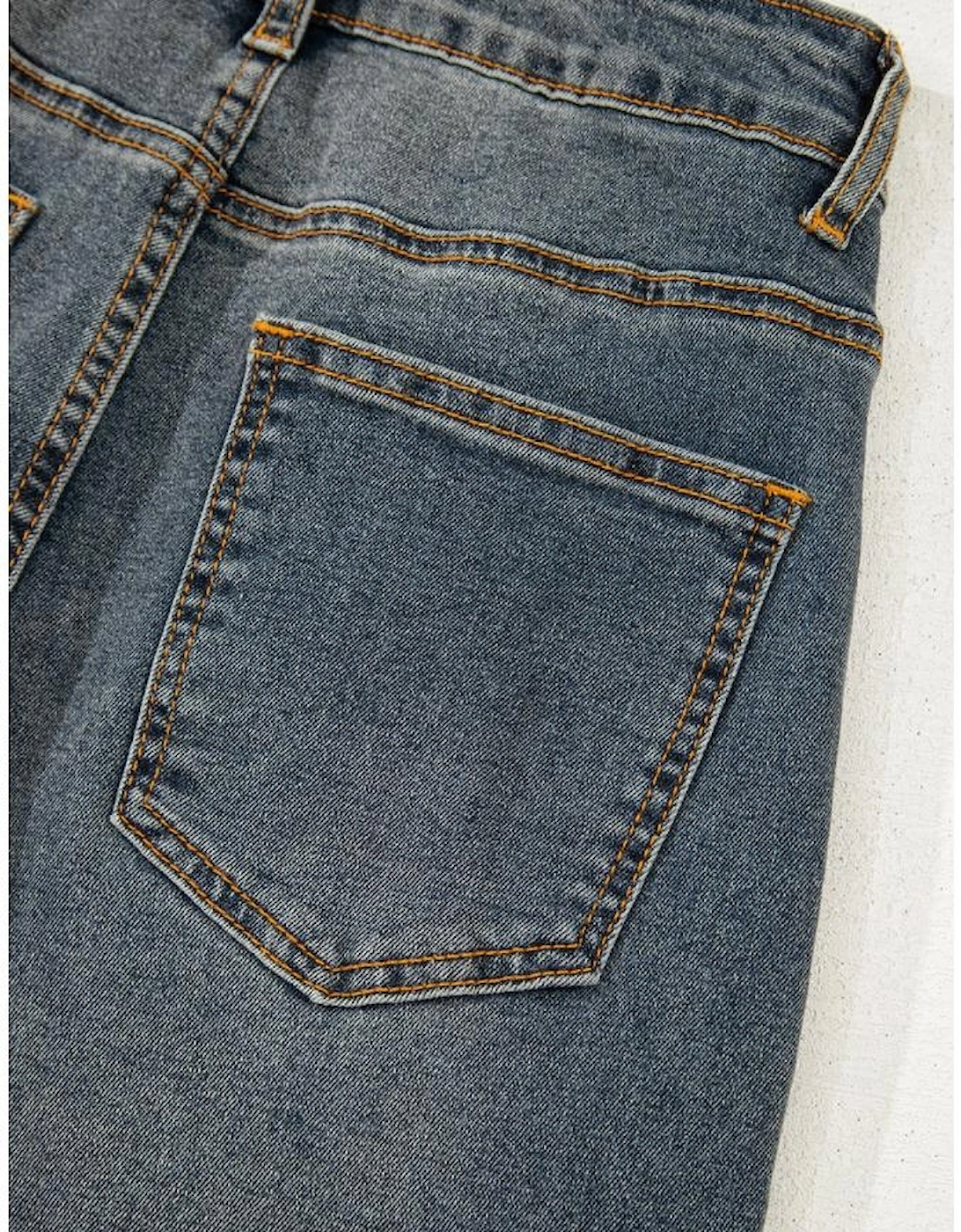 Sail Blue Exposed Stitching Loose Straight High Waist Jeans