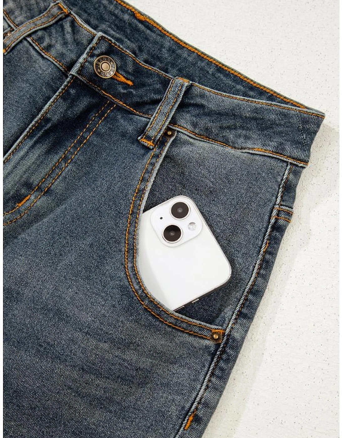 Sail Blue Exposed Stitching Loose Straight High Waist Jeans